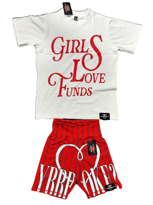 Red/White "Girls Love Funds" Women YBBroke Set