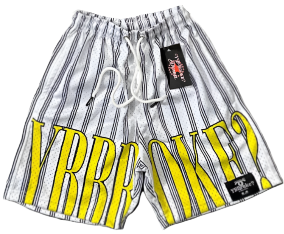 White/Yellow YBB Stripe Men Shorts